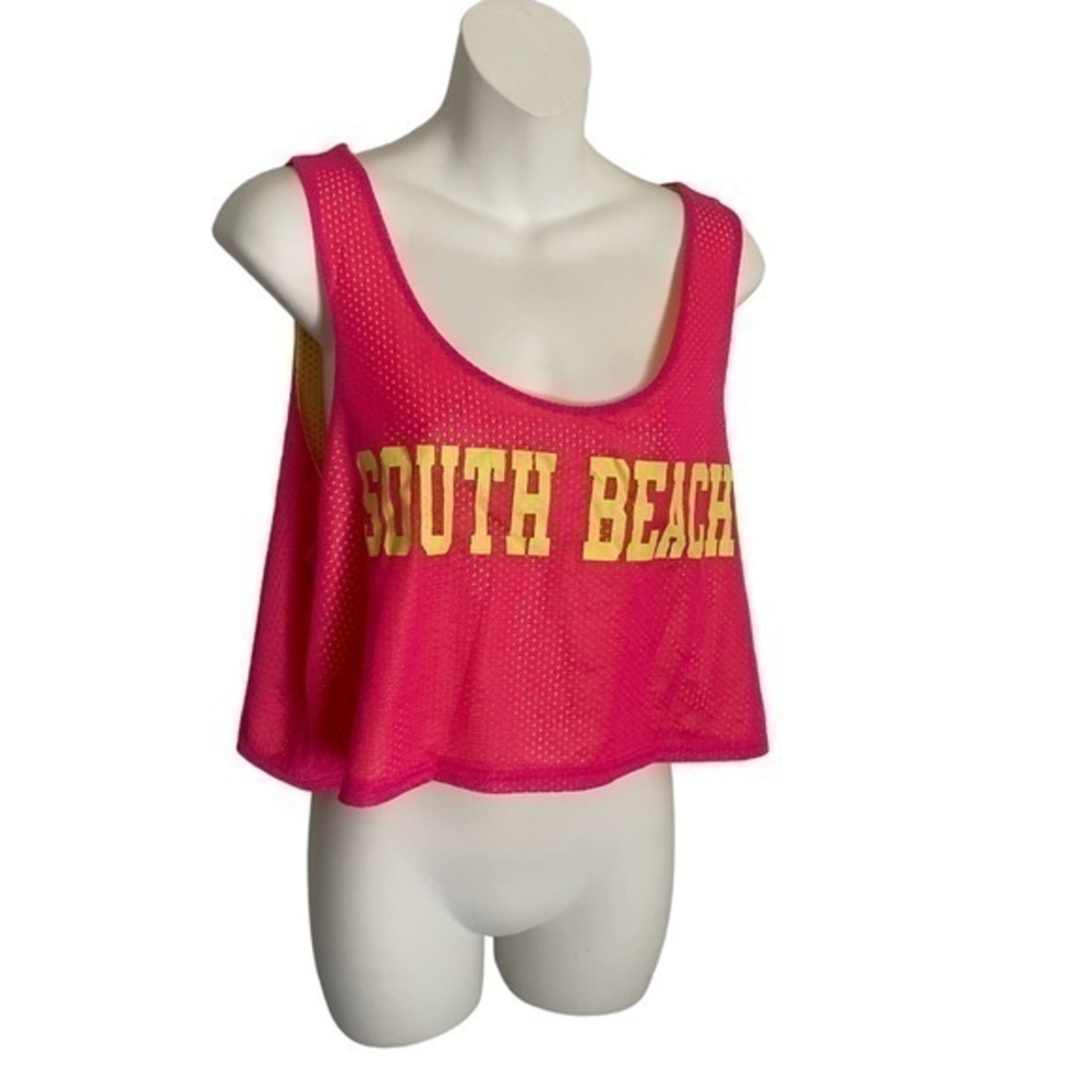 SURF STYLE “SOUTH BEACH” reversible pink and yellow cropped mesh top -one size